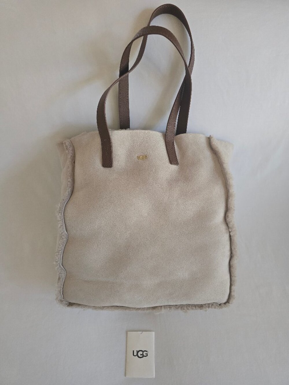 UGG Australia Beige Sheepskin Shearling Shopper Shoulder Tote Bag